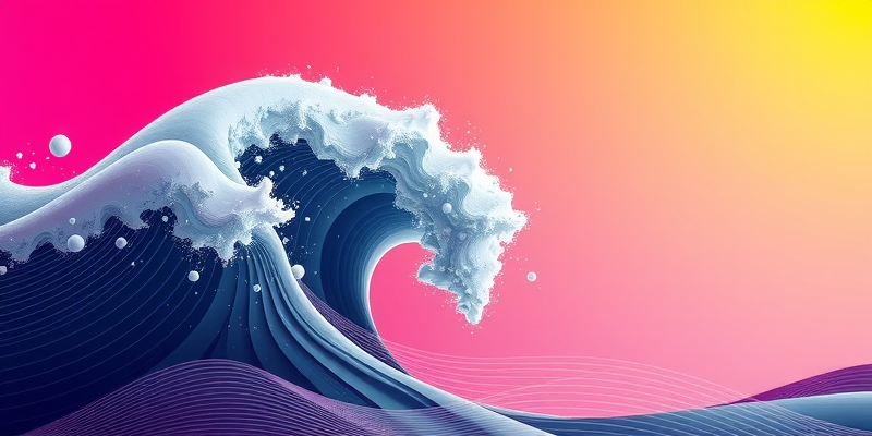 Abstract waves flowing upward, illustrating growth in a vibrant color gradient.